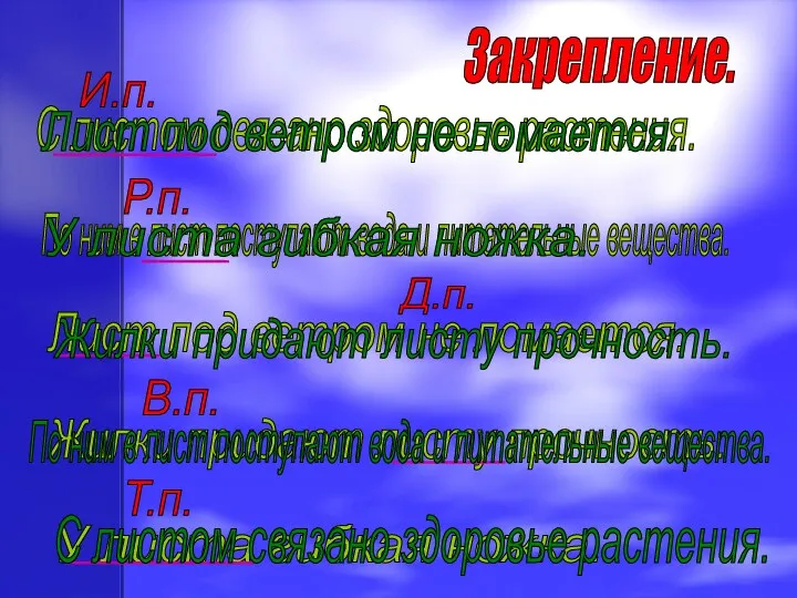 Закрепление. С листом связано здоровье растения. По ним в лист