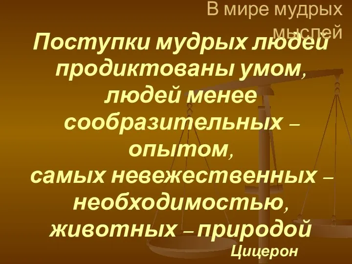 Поступки мудрых людей продиктованы умом, людей менее сообразительных – опытом,