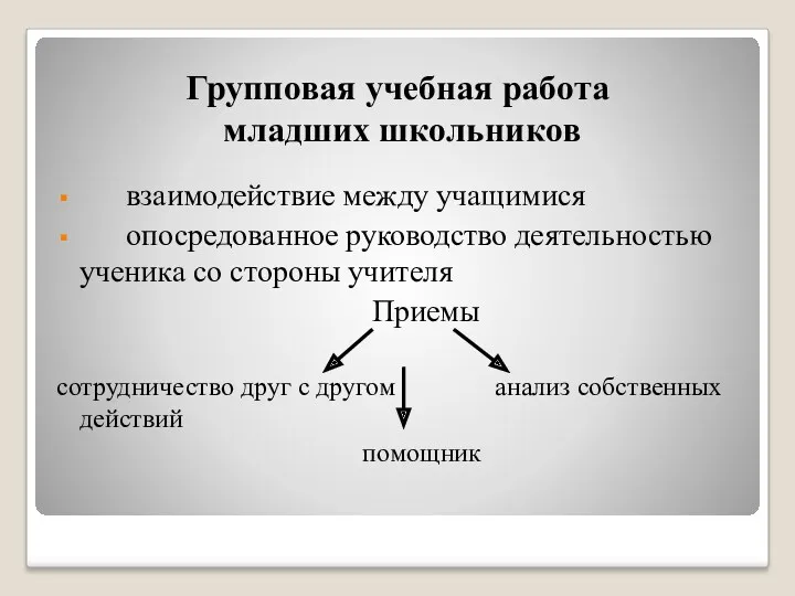 Групповая учебная работа младших школьников взаимодействие между учащимися опосредованное руководство