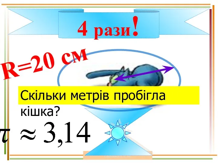 Савченко Е.М. 4 рази! R=20 см Скільки метрів пробігла кішка?