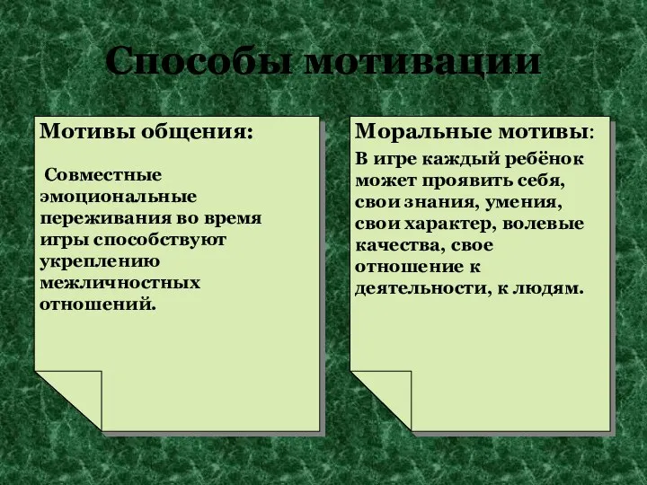 Способы мотивации Мотивы общения: Совместные эмоциональные переживания во время игры