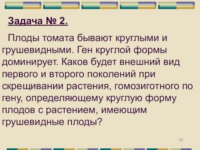 Задача № 2. Плоды томата бывают круглыми и грушевидными. Ген