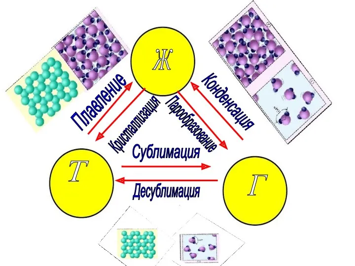 Т Ж Г Плавление Кристаллизация Парообразование Конденсация Сублимация Десублимация