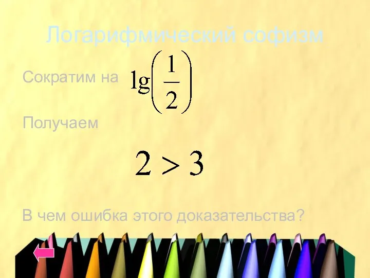 Логарифмический софизм Сократим на Получаем В чем ошибка этого доказательства?