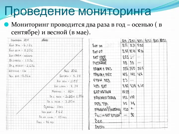 Проведение мониторинга Мониторинг проводится два раза в год – осенью