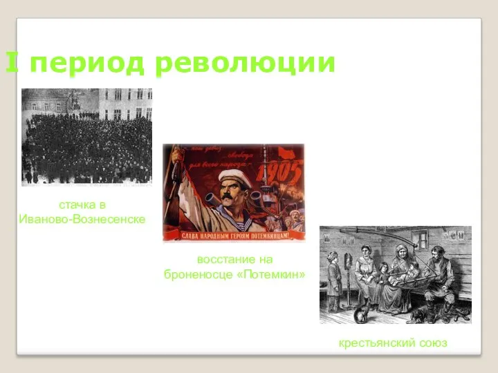 I период революции стачка в Иваново-Вознесенске восстание на броненосце «Потемкин» крестьянский союз