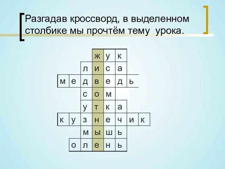 Разгадав кроссворд, в выделенном столбике мы прочтём тему урока.