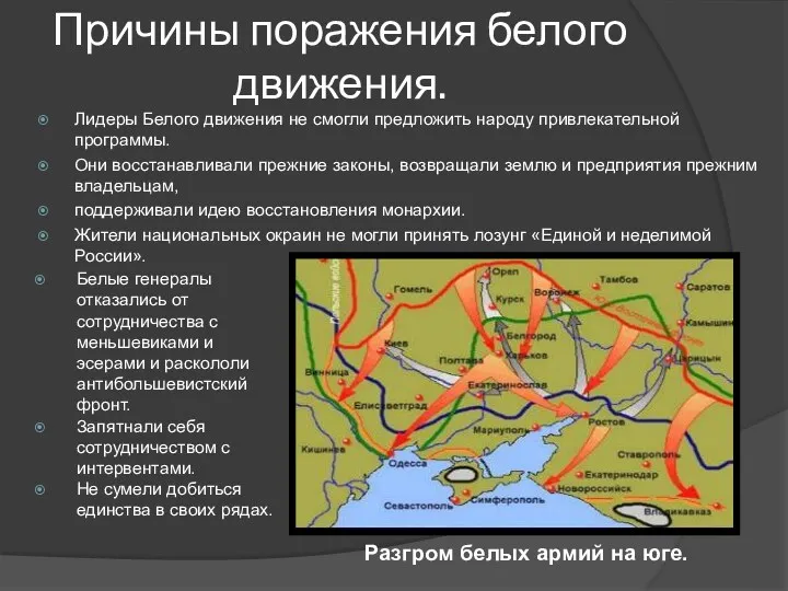 Лидеры Белого движения не смогли предложить народу привлекательной программы. Они