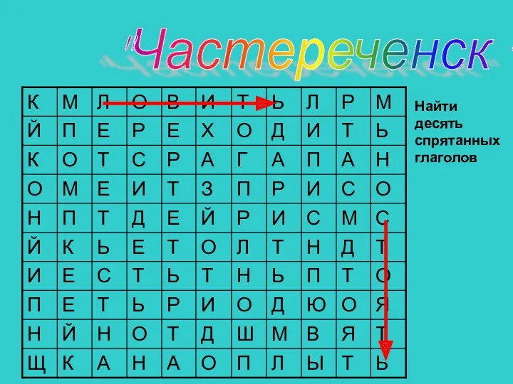 "Частереченск " Найти десять спрятанных глаголов