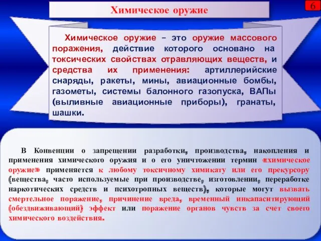 Химическое оружие – это оружие массового поражения, действие которого основано