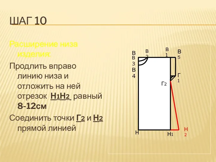 Шаг 10 Расширение низа изделия: Продлить вправо линию низа и