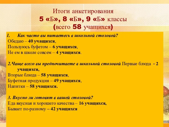 Итоги анкетирования 5 «Б», 8 «Б», 9 «Б» классы (всего