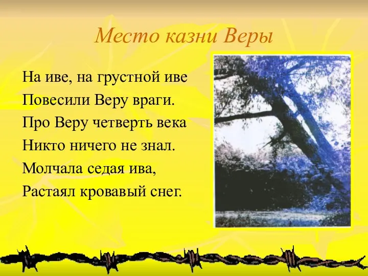 Место казни Веры На иве, на грустной иве Повесили Веру враги. Про Веру