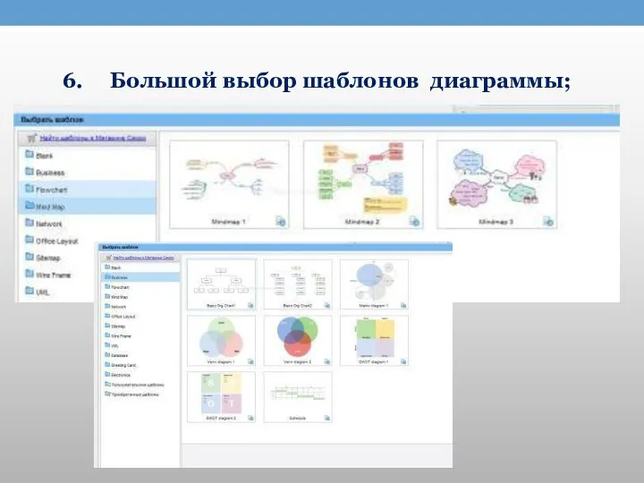 6. Большой выбор шаблонов диаграммы;