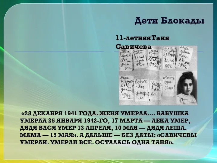 Дети Блокады «28 декабря 1941 года. Женя умерла…. Бабушка умерла 25 января 1942-го,