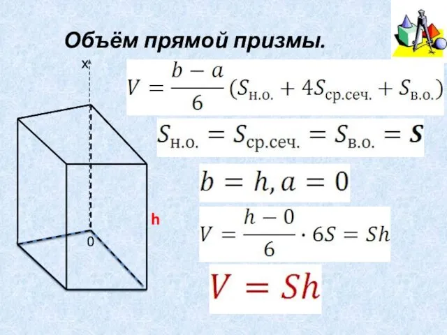 Объём прямой призмы. h