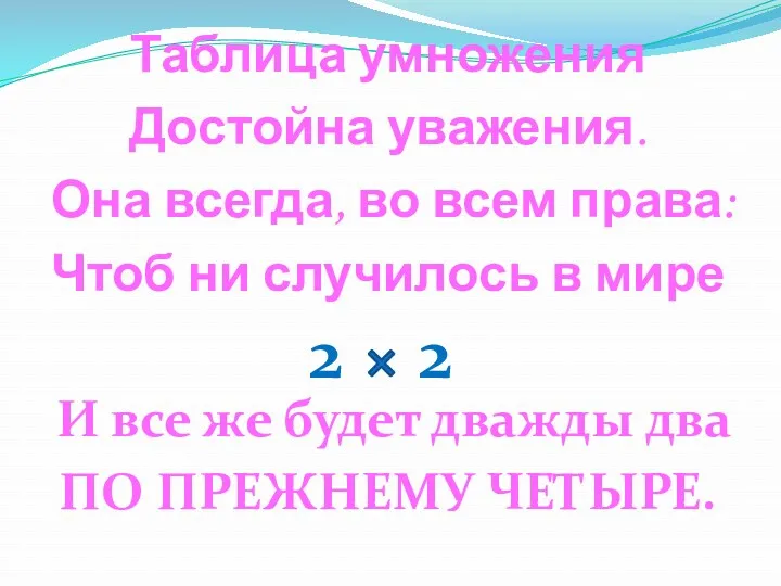 Таблица умножения Достойна уважения. Она всегда, во всем права: Чтоб