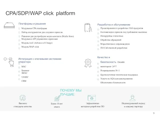 CPA/SDP/WAP click platform Разработка и обслуживание Проектирование и разработка VAS