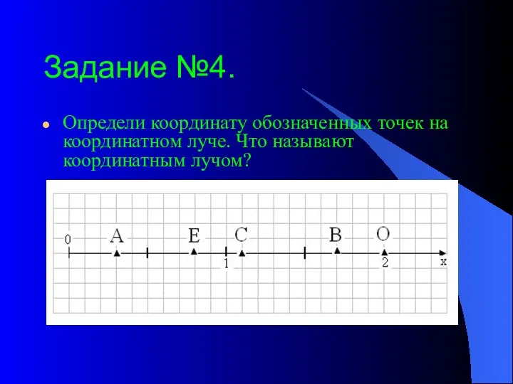 Задание №4. Определи координату обозначенных точек на координатном луче. Что называют координатным лучом?
