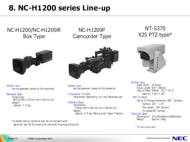 8. NC-H1200 series Line-up Page © NEC Corporation 2015 NC-H1200P