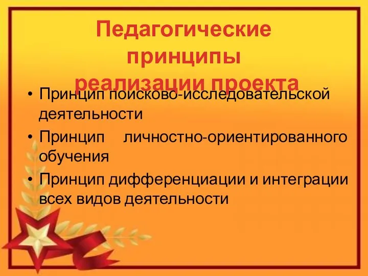 Принцип поисково-исследовательской деятельности Принцип личностно-ориентированного обучения Принцип дифференциации и интеграции