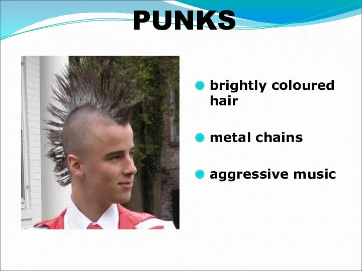 PUNKS brightly coloured hair metal chains aggressive music