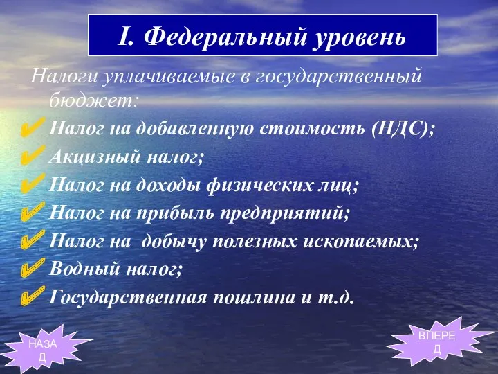 Налоги уплачиваемые в государственный бюджет: Налог на добавленную стоимость (НДС);