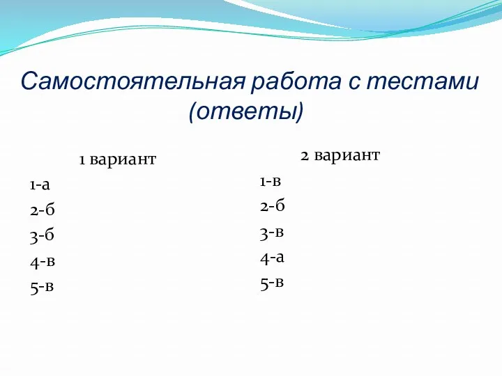 Самостоятельная работа с тестами (ответы) 1 вариант 1-а 2-б 3-б