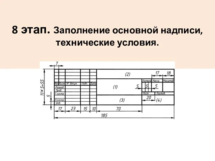 8 этап. Заполнение основной надписи, технические условия.