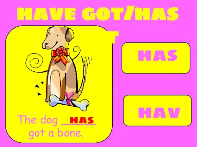 has have The dog _____ got a bone. has have got/has got