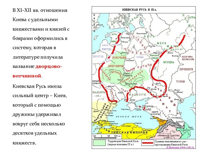 В XI–XII вв. отношения Киева с удельными княжествами и князей с боярами оформились