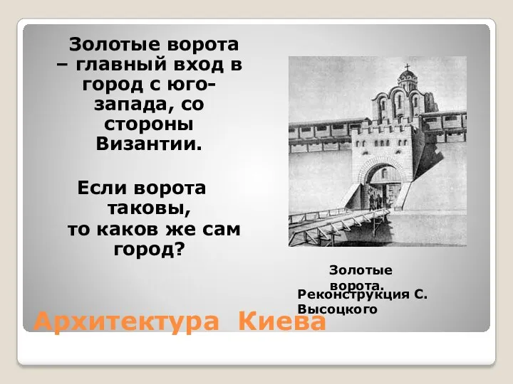 Архитектура Киева Золотые ворота – главный вход в город с
