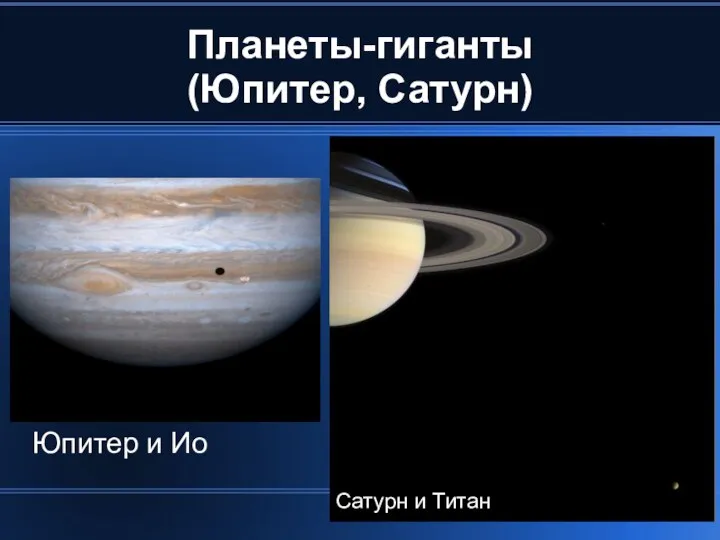 Планеты-гиганты (Юпитер, Сатурн)‏ Юпитер и Ио Сатурн и Титан