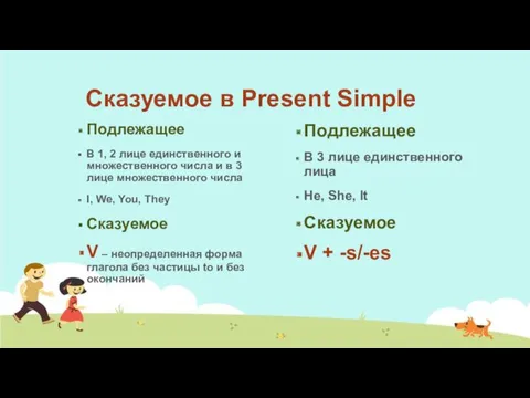 Сказуемое в Present Simple Подлежащее В 1, 2 лице единственного