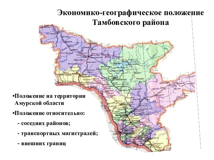 Экономико-географическое положение Тамбовского района Положение на территории Амурской области Положение