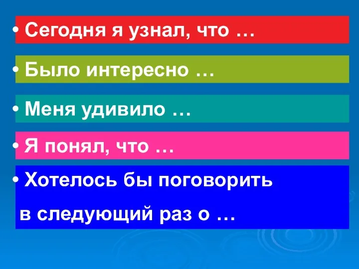 Сегодня я узнал, что … Было интересно … Хотелось бы