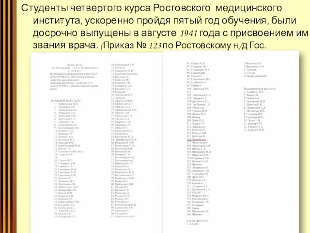 Студенты четвертого курса Ростовского медицинского института, ускоренно пройдя пятый год