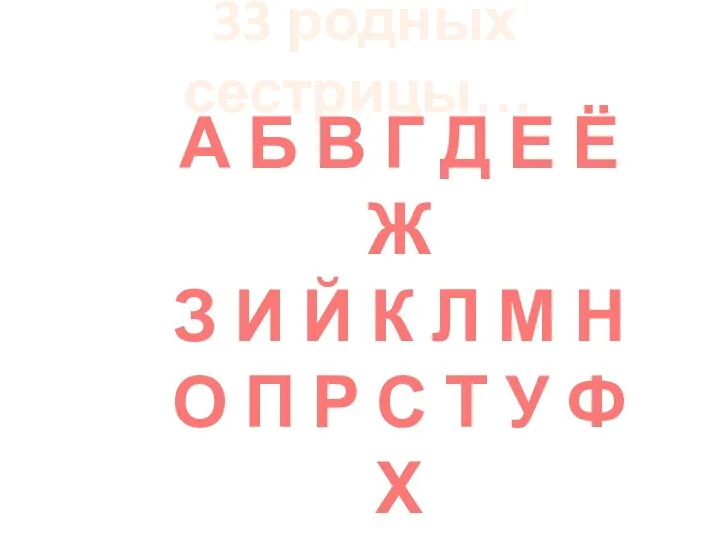 33 родных сестрицы… А Б В Г Д Е Ё