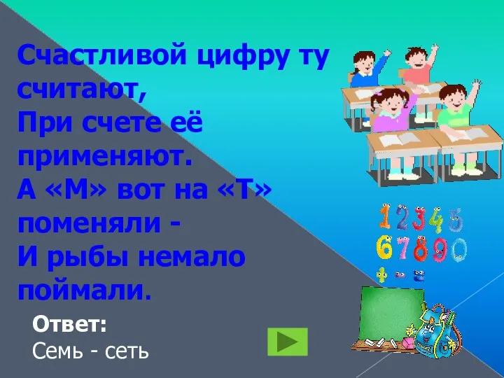 Счастливой цифру ту считают, При счете её применяют. А «М»