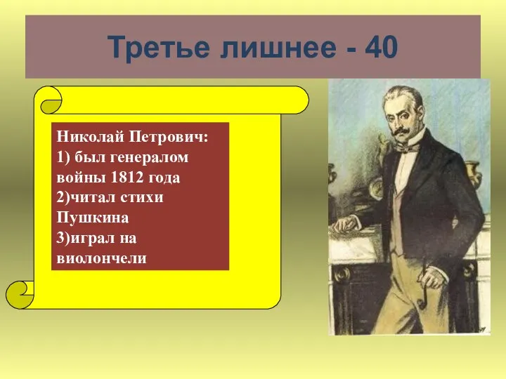 Третье лишнее - 40 Николай Петрович: 1) был генералом войны