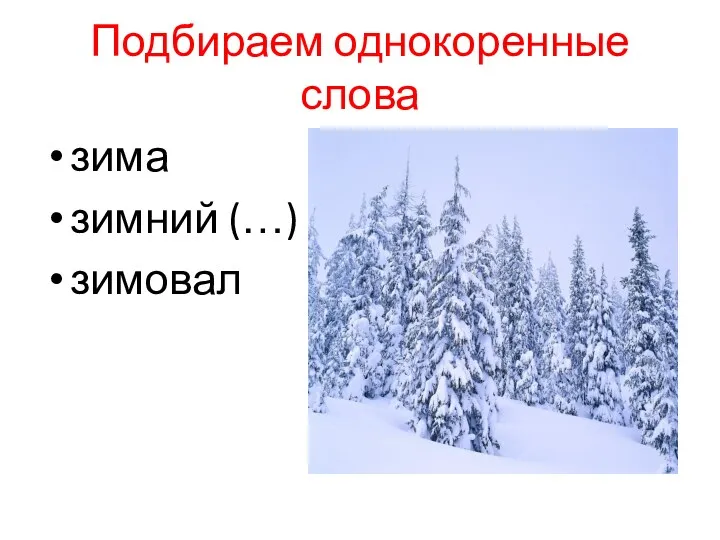 Подбираем однокоренные слова зима зимний (…) зимовал