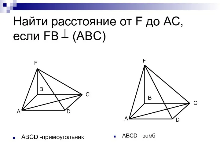 Найти расстояние от F до АС, если FB (ABC) ABCD -прямоугольник ABCD -