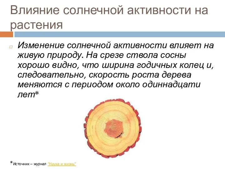 Влияние солнечной активности на растения Изменение солнечной активности влияет на