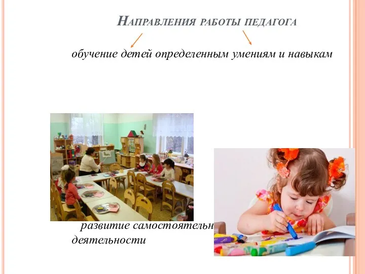 Направления работы педагога обучение детей определенным умениям и навыкам развитие самостоятельной художественной деятельности