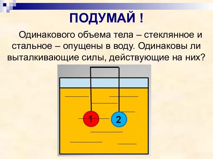 ПОДУМАЙ ! Одинакового объема тела – стеклянное и стальное –