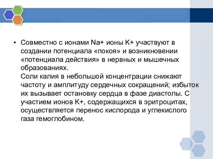 Совместно с ионами Na+ ионы K+ участвуют в создании потенциала