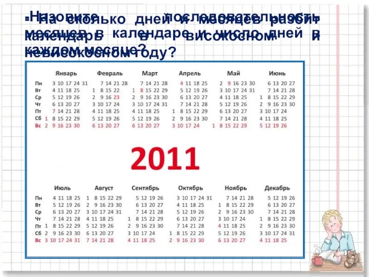 - На сколько дней и месяцев разбит календарь в високосном