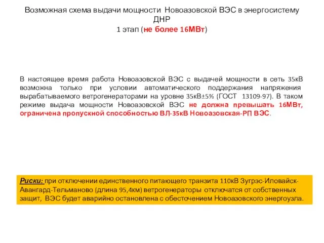 Возможная схема выдачи мощности Новоазовской ВЭС в энергосистему ДНР 1