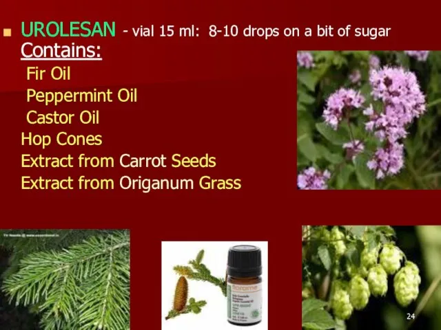 UROLESAN - vial 15 ml: 8-10 drops on a bit of sugar Contains: