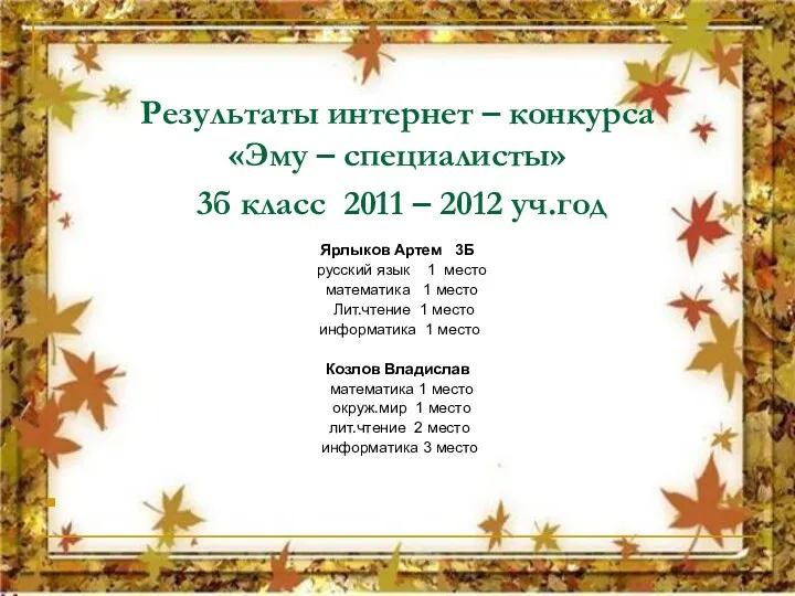 Результаты интернет – конкурса «Эму – специалисты» 3б класс 2011